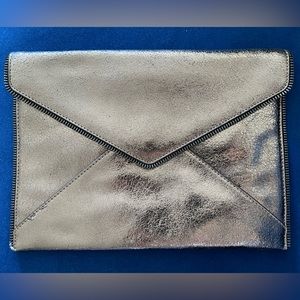 Rebecca Minkoff Leo Gold Bronze Metallic Zipper Clutch EUC